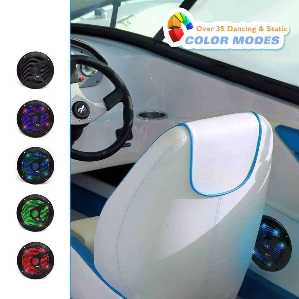 6.5 Waterproof Marine Grade Dual Speakers with LED Lights, 150 Watt, Black Q203