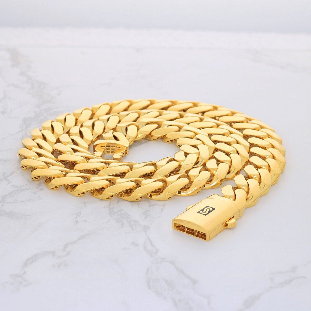14k Yellow Gold 13mm Cuban Link Chain Necklace S9753