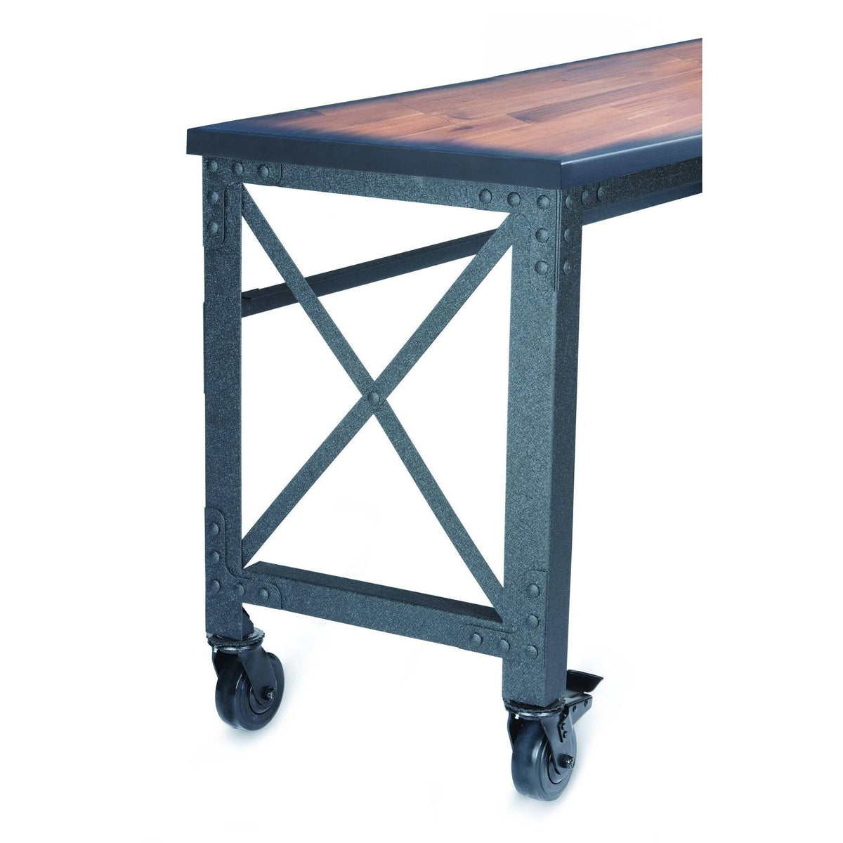 Rolling Industrial Desk with Wooden Top 52 Inches x 24 Inches J241689