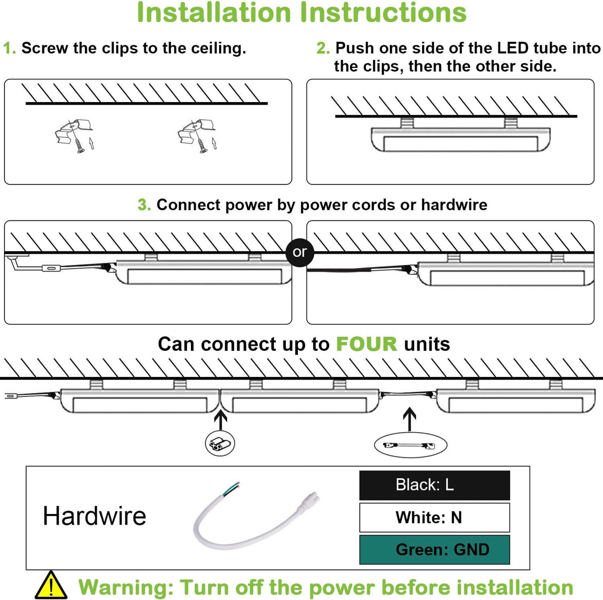 4FT LED Shop Light, 40W, 6500K, 10 Pack H379628