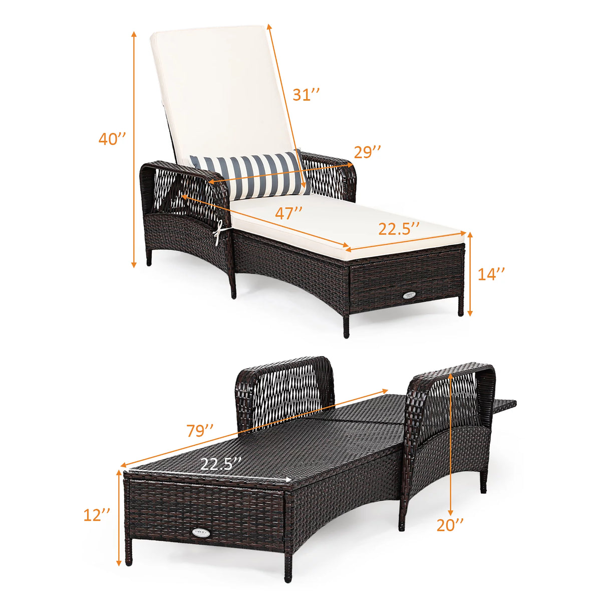 2PCS PE Rattan Chaise Lounge Chair G995468