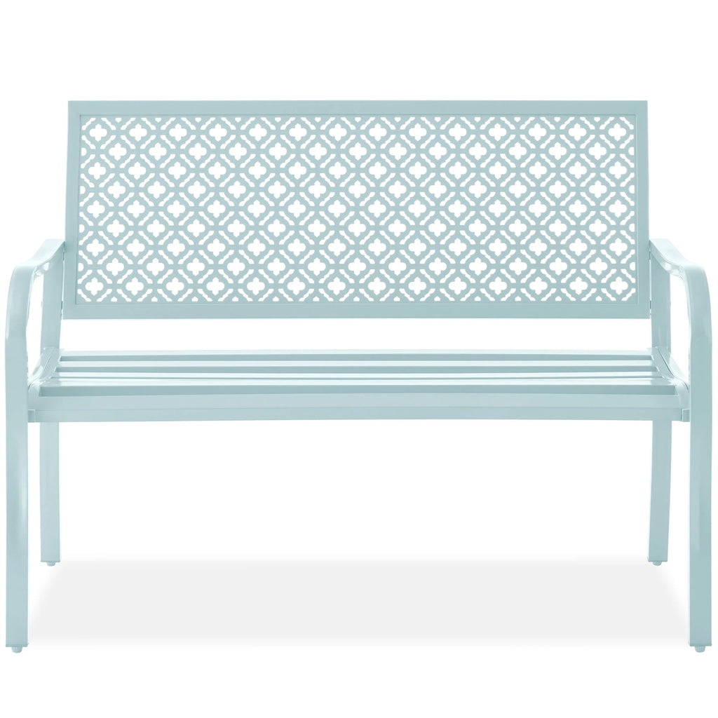 Indoor Outdoor Steel Garden Bench with Geometric Backrest X918