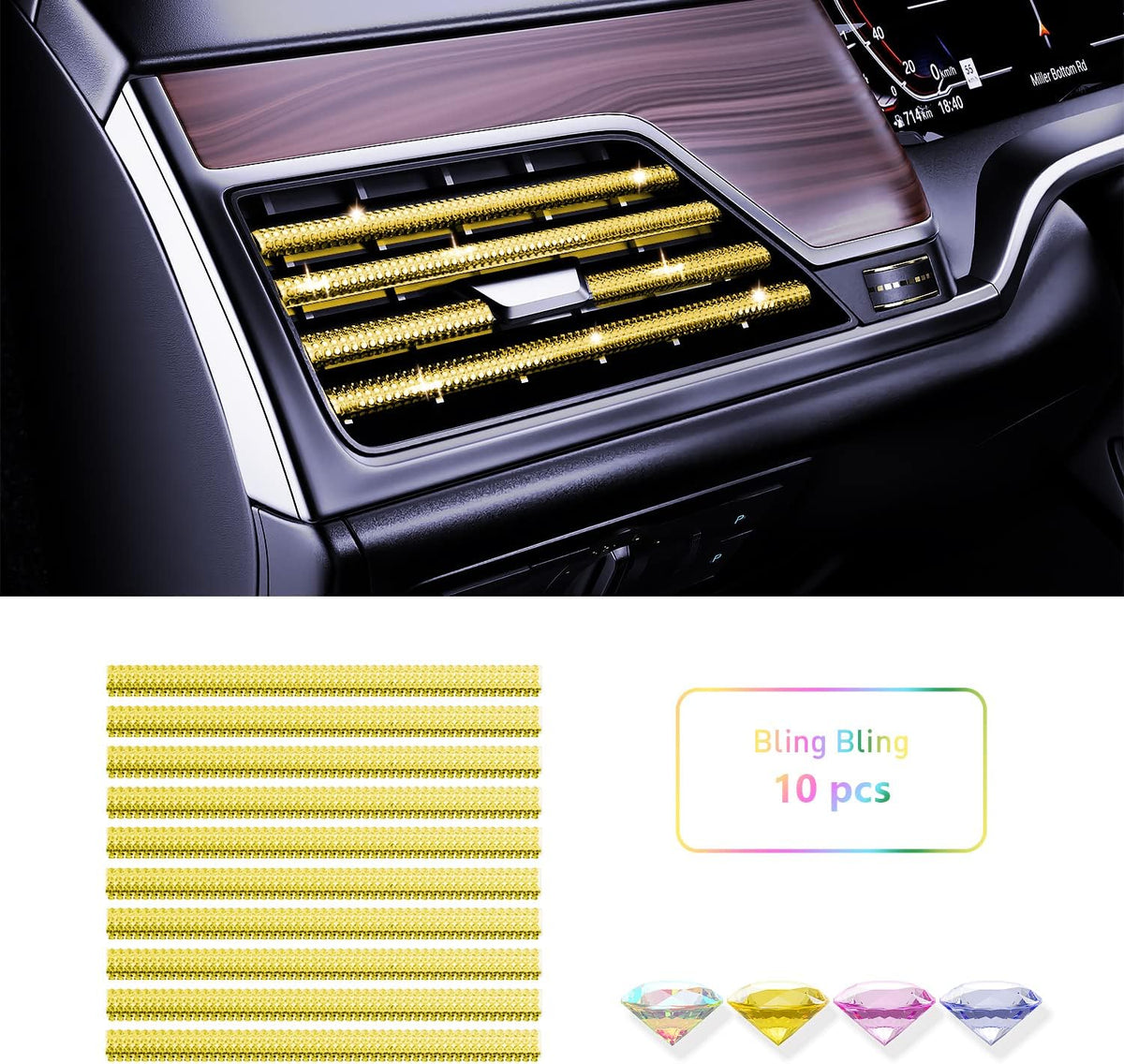 Pink Car Air Vent Decoration Trim Strips, Pack of 10 I878622