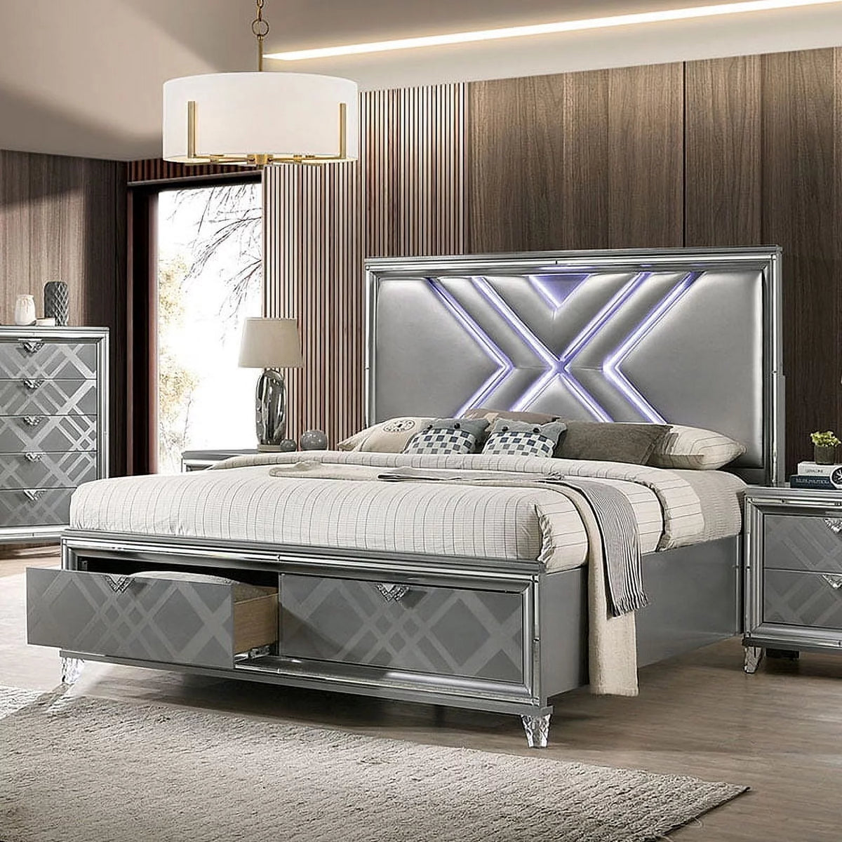 Queen Size Bed with Drawers and LED U900