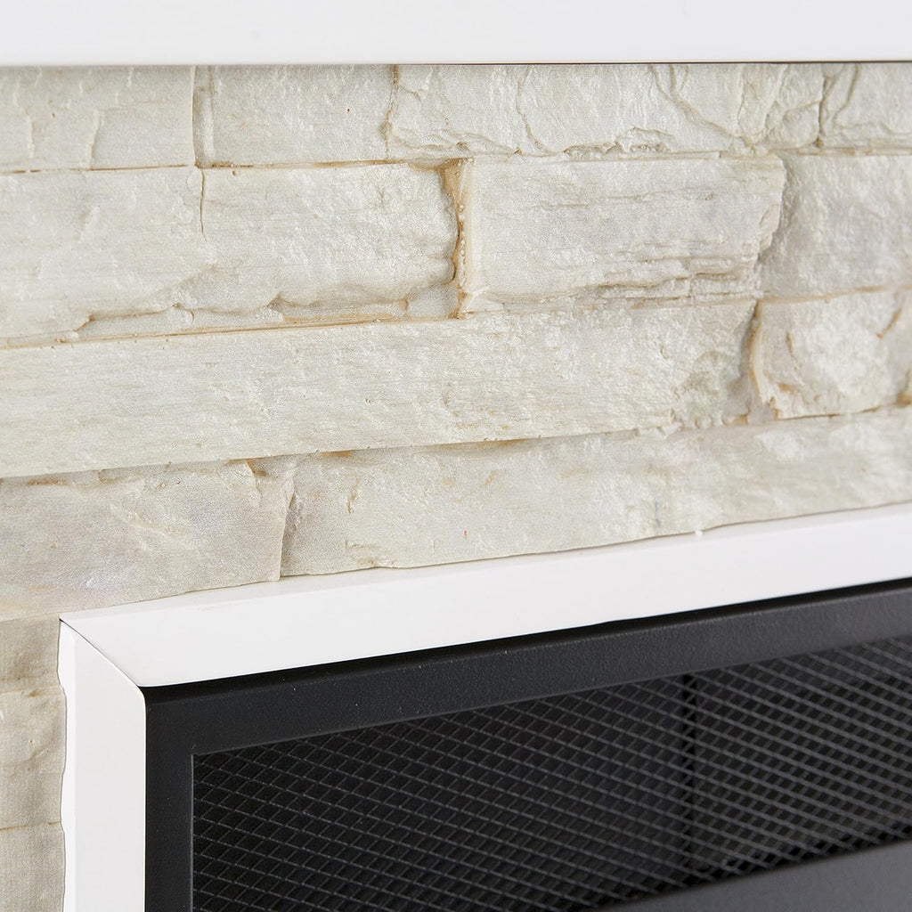 Fresh White Faux Stone Electric Media Storage Corner Fireplace P5897