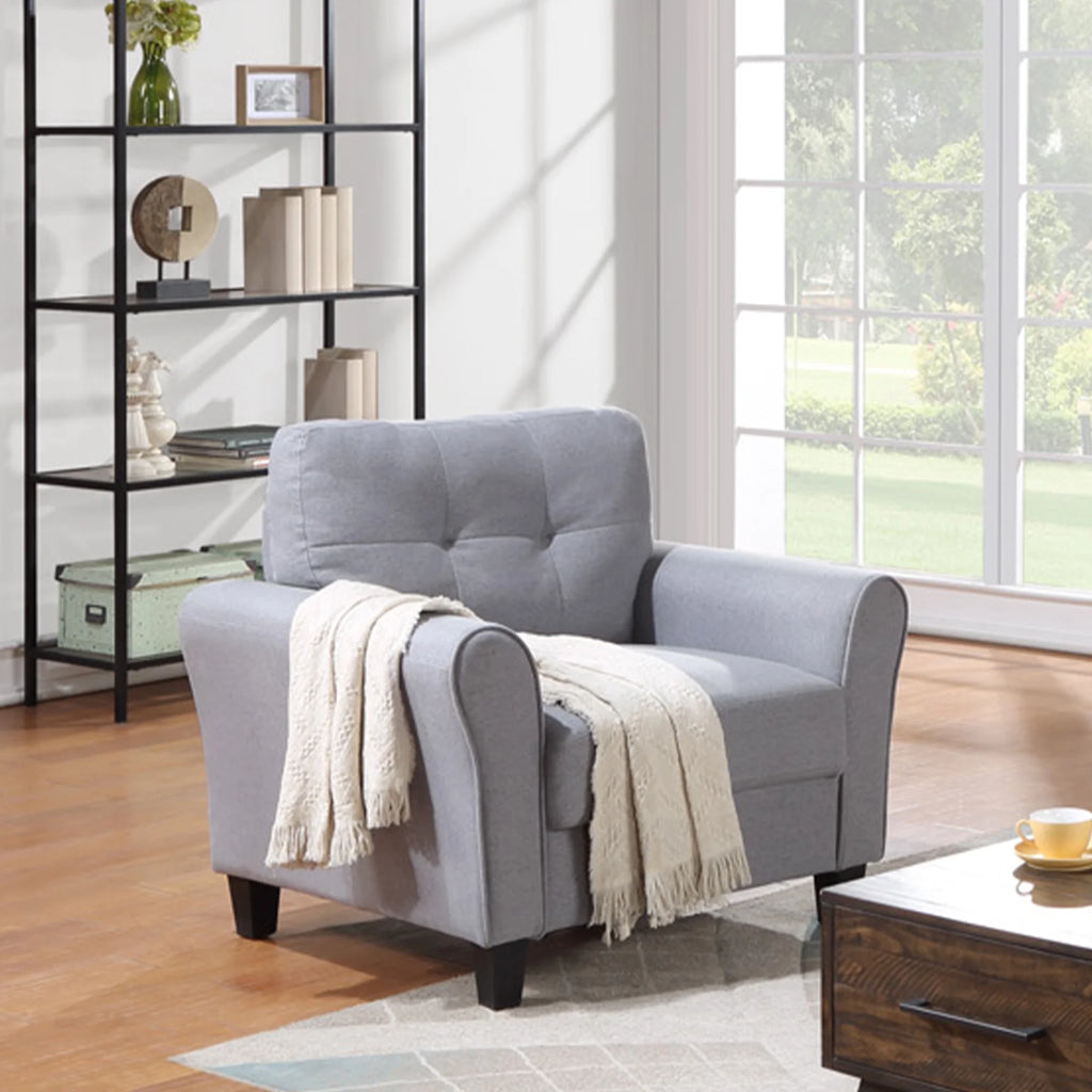 Light Grey-Blue Linen Upholstered Armchair J9228