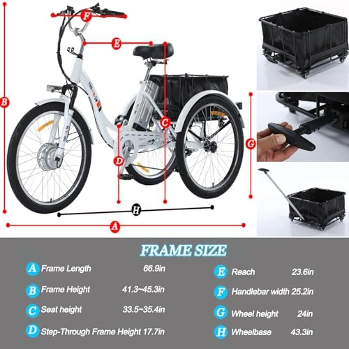 24" 3 Wheel Electric Tricycle with 350w Motor & Removable 36V 12Ah Lithium Battery C285