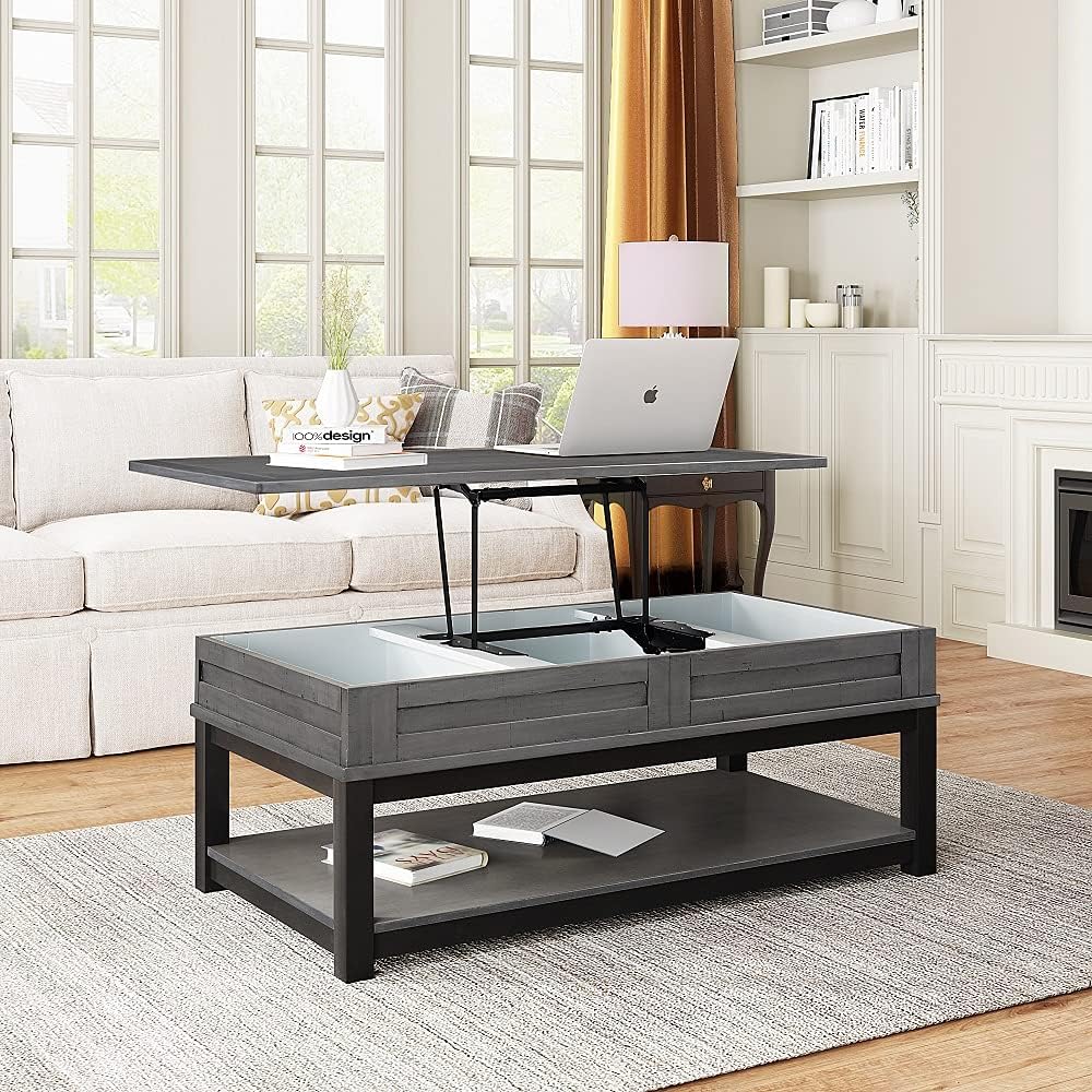 Gray Wood Coffee Table with Drawer and Storage Shelf P497719