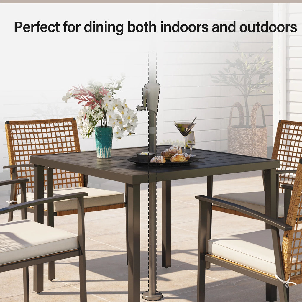 5 Pieces Patio Dining Set with Beige Seat Cushions and Table W30355
