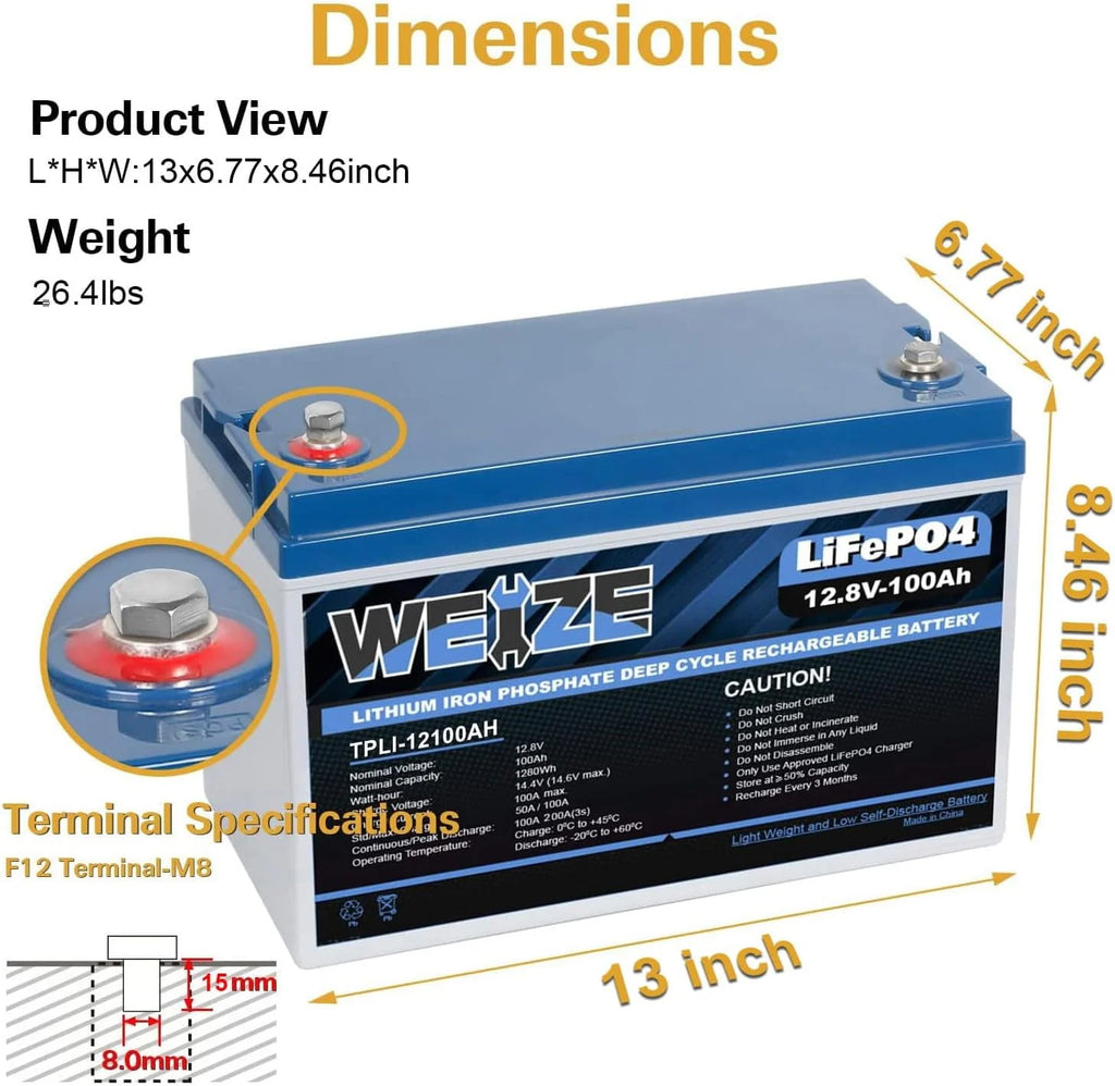 12V 100Ah LiFePO4 Lithium Battery with Smart BMS Z223
