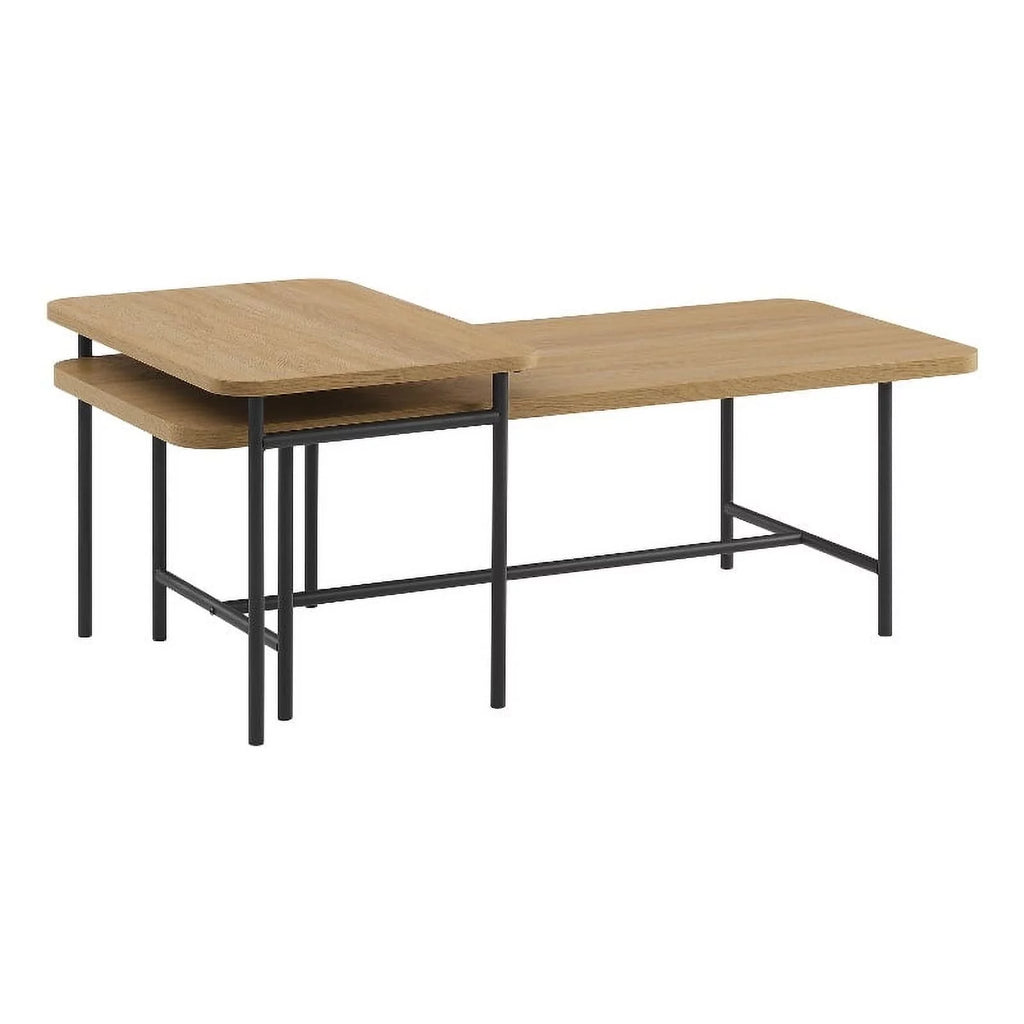 Oak Black 2-Piece Wood Nesting Coffee Table Y12495