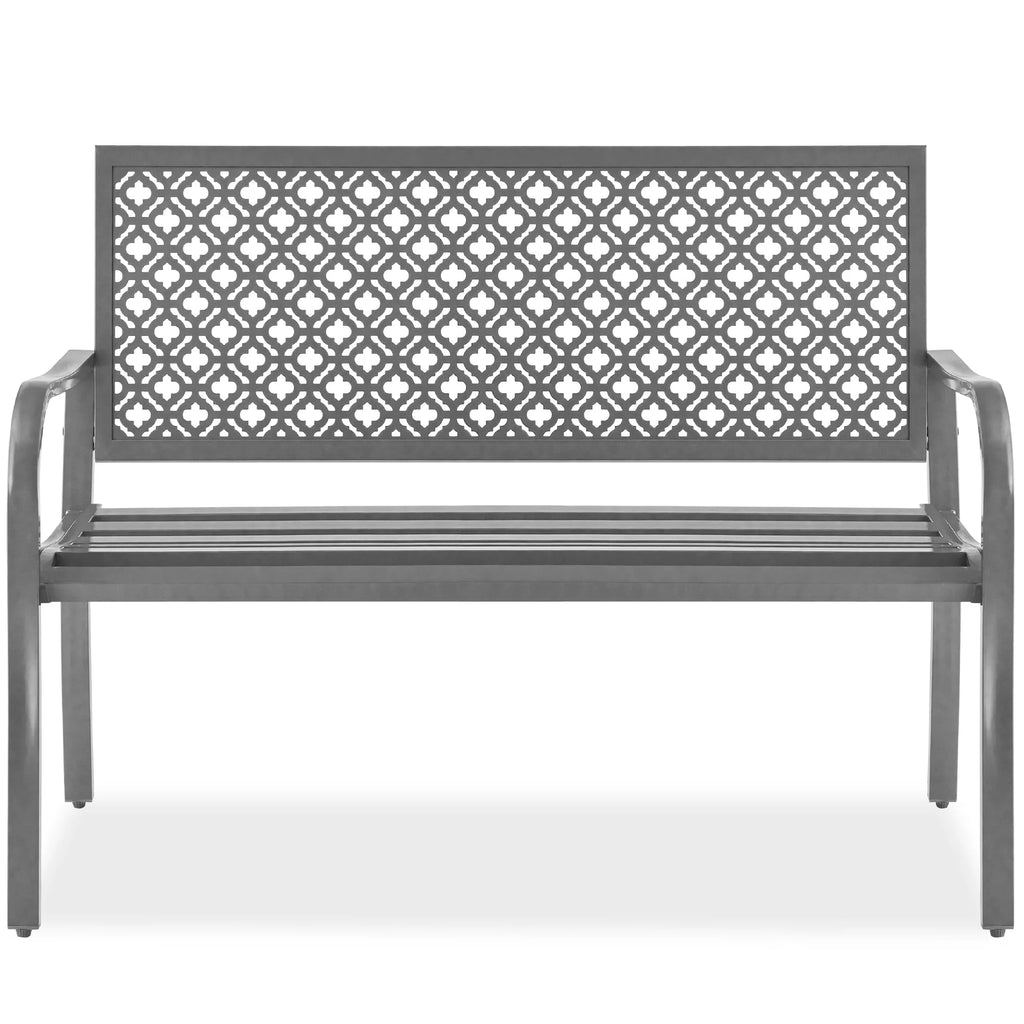 Indoor Outdoor Steel Garden Bench with Geometric Backrest X918
