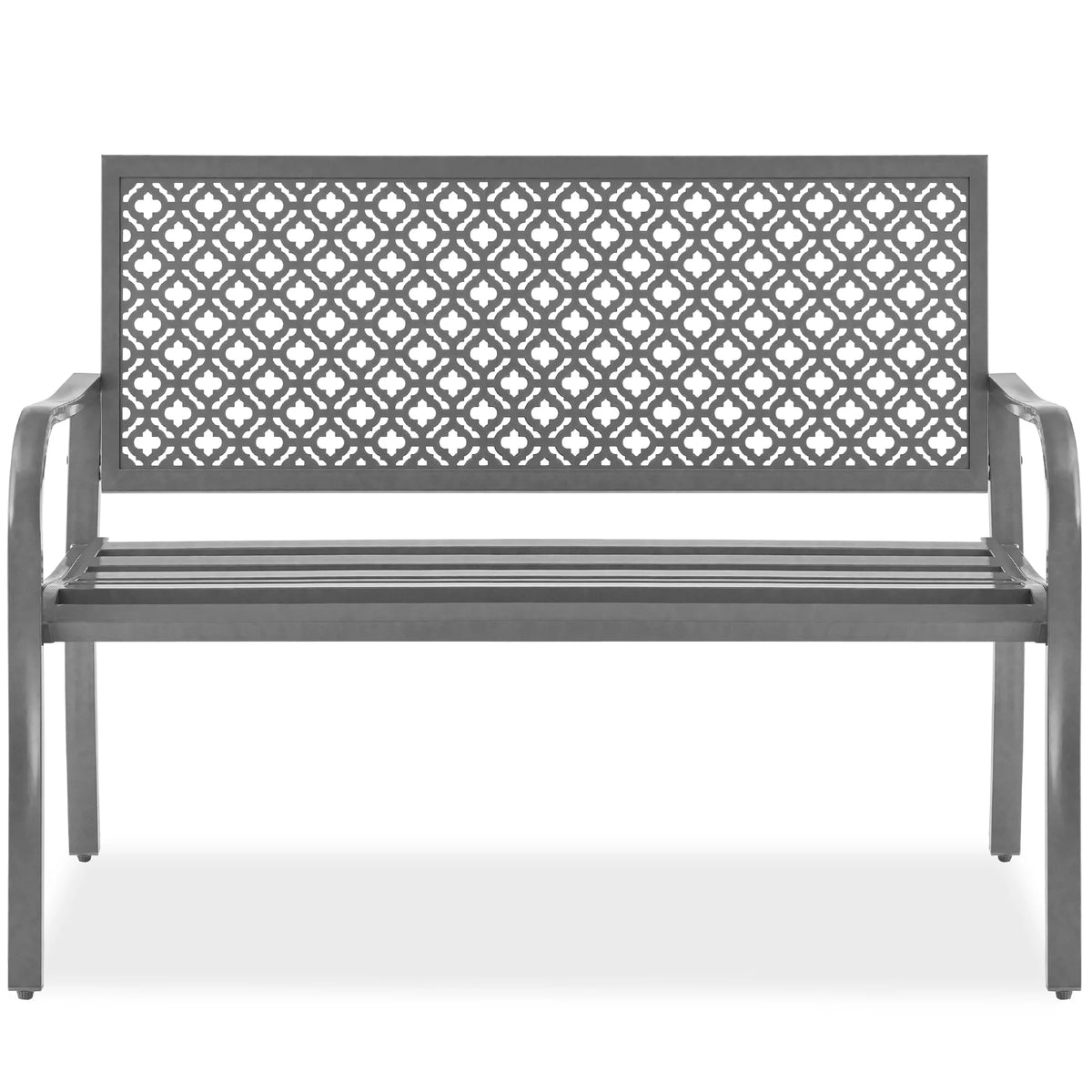 Indoor Outdoor Steel Garden Bench with Geometric Backrest X918