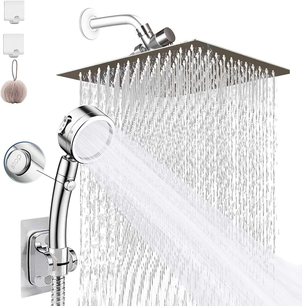8'' Rainfall Stainless Steel Shower Head Combo with Handheld Shower and 78'' Shower Hose, Pack of 2 P449