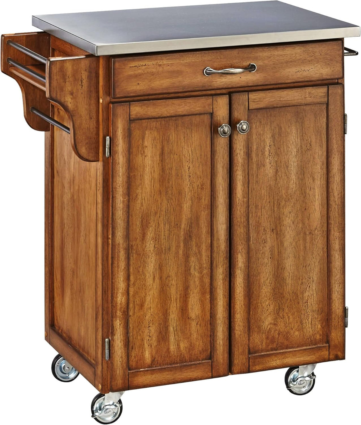 Cherry 2 Door Cabinet Kitchen Cart with Oak Top S210