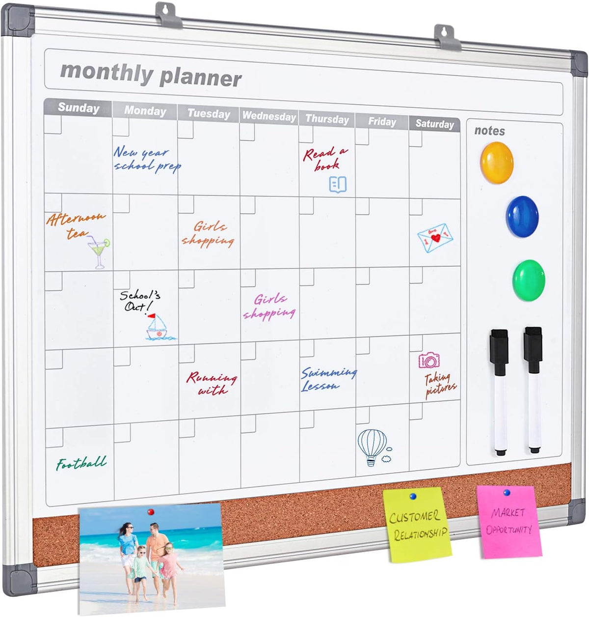 Monthly Dry Erase Calendar Whiteboard Cork Board Combo 36x24 inches A528
