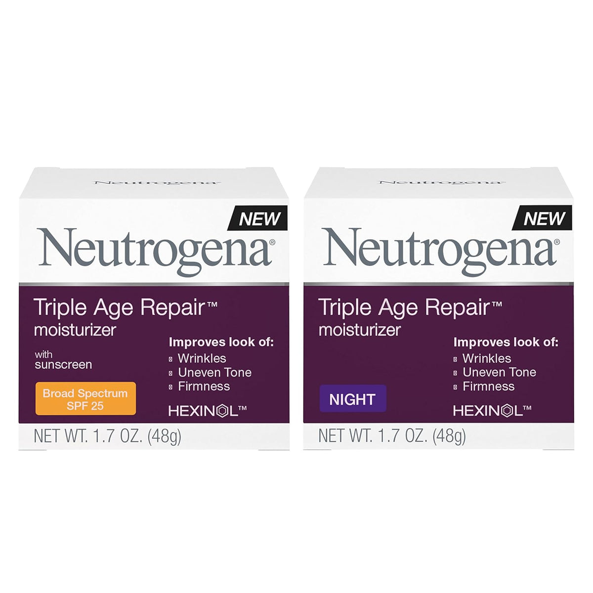Triple Age Repair Anti-Aging Night Cream and Daily Facial Moisturizer with SPF 25 Sunscreen, 1.7 oz X7805