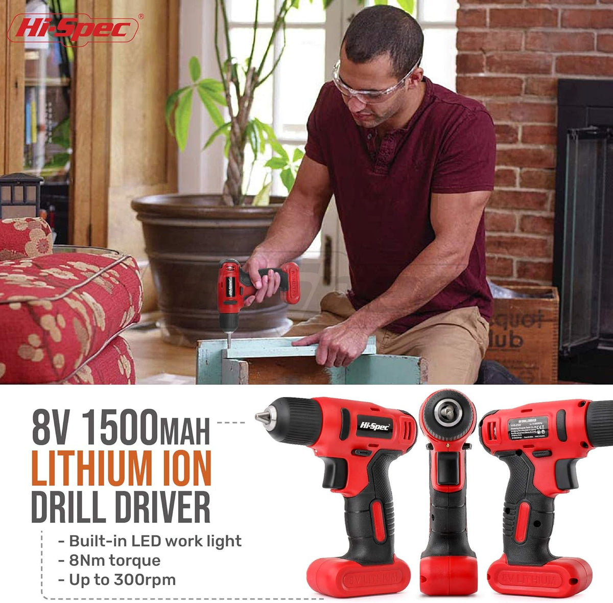 8V Electric Power Drill Driver & Home DIY Tool Kit Set W216428