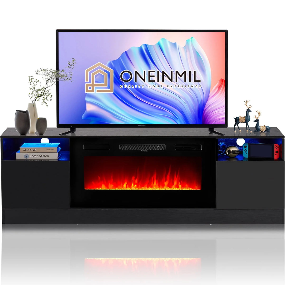 Black Fireplace TV Stand up to 80" with 36'' Electric Fireplace T9454