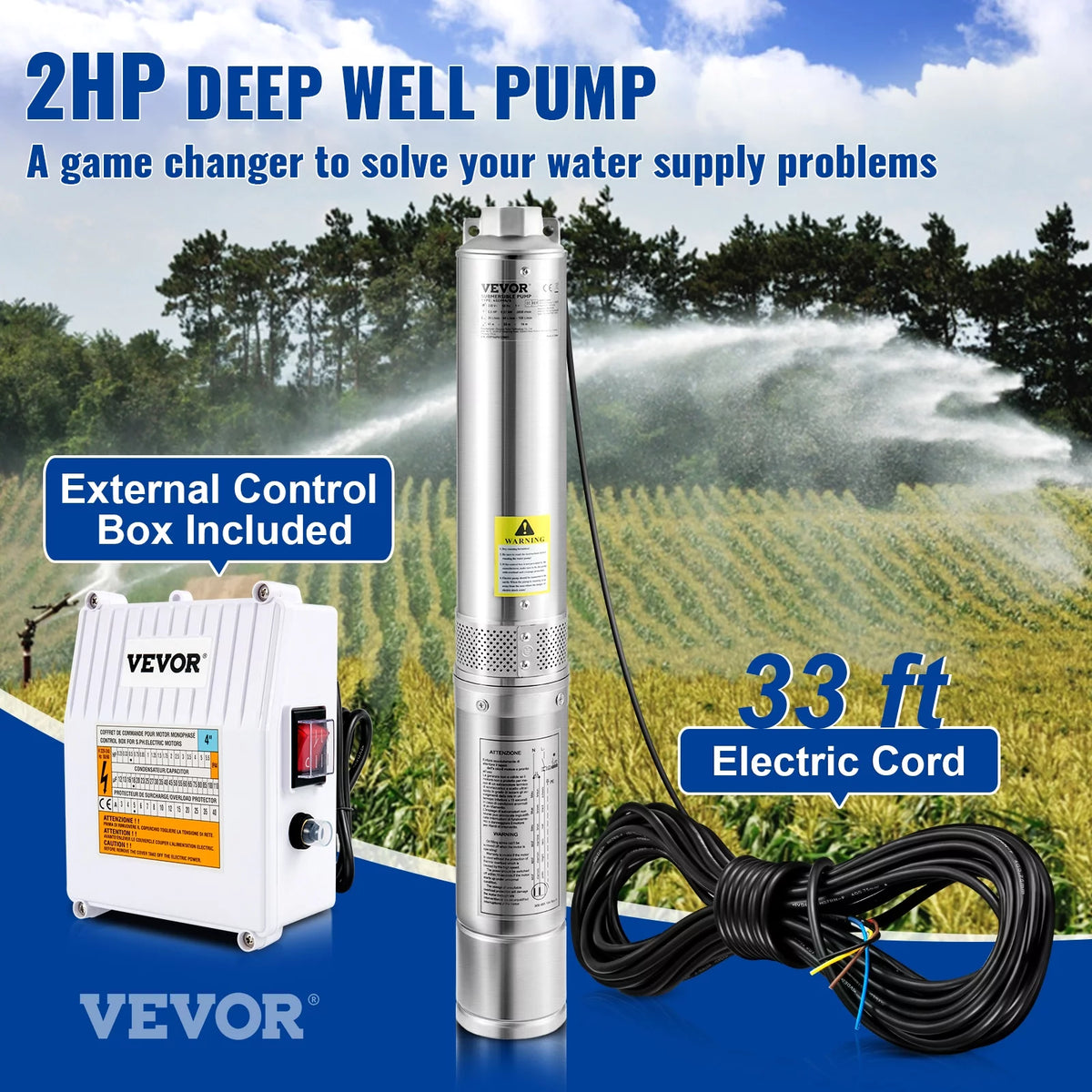 2HP 230V Stainless Steel Deep Well Submersible Pump N79441