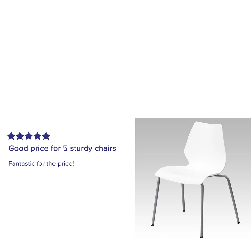 White Stack Chair with Lumbar Support and Silver Frame K26763