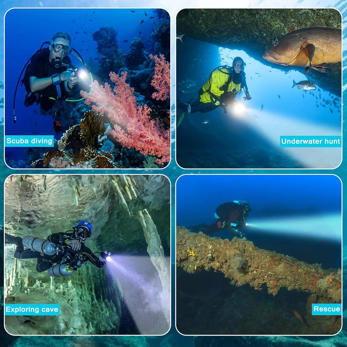 Rechargeable Underwater Dive Flashlight with Battery and Charger T1538
