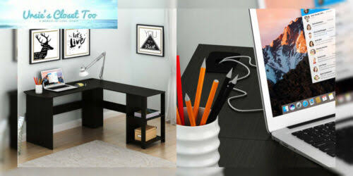 Espresso L-Shaped Wood Corner Desk C4508