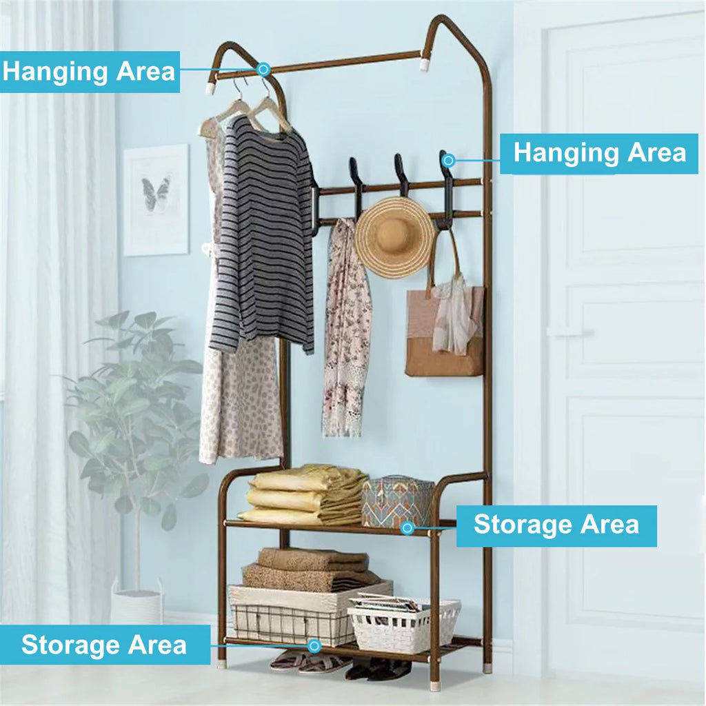 Metal Hall Tree Storage Organizer Shelf Clothes Stand Q346196