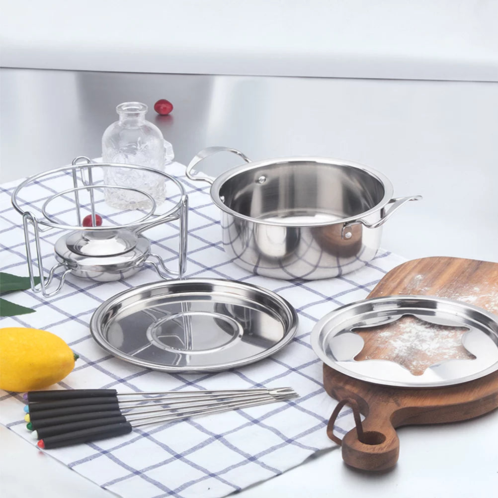 10-Piece Set Stainless Steel Chocolate Melting Pot Cheese Fondue Set W63644