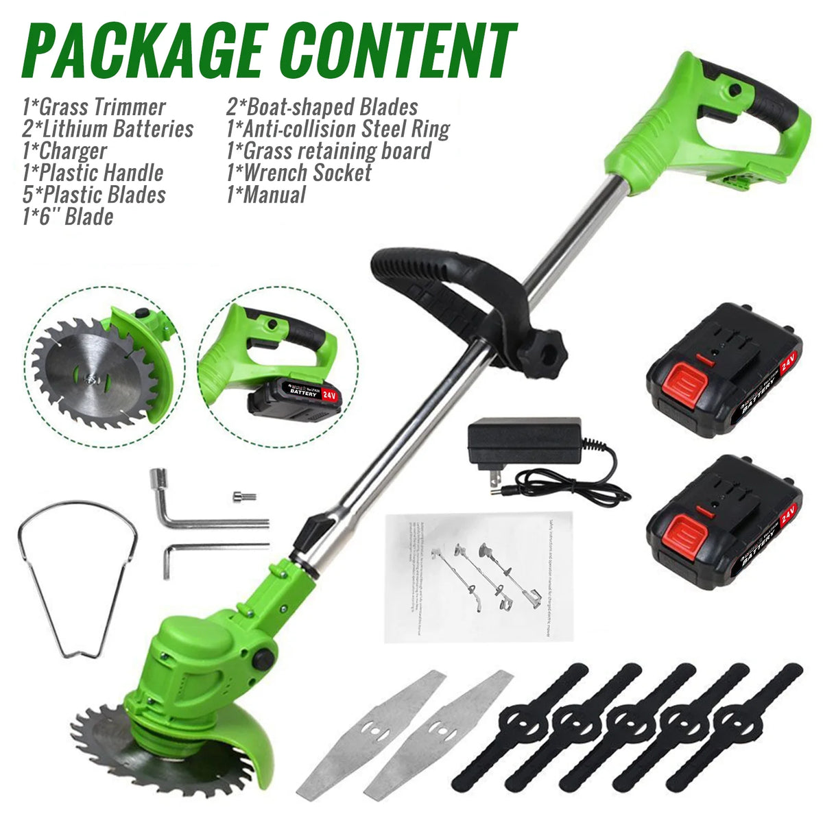 24V 650W Cordless Electric Lawn Mower Grass Trimmer Weed Eater Z870