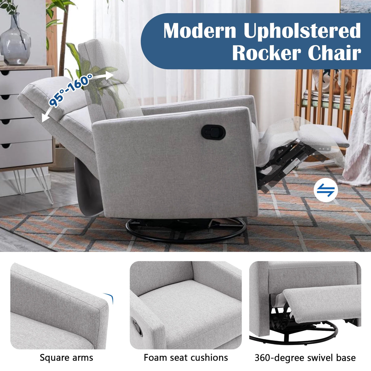Gray Upholstered Swivel Recliner Chair P67016
