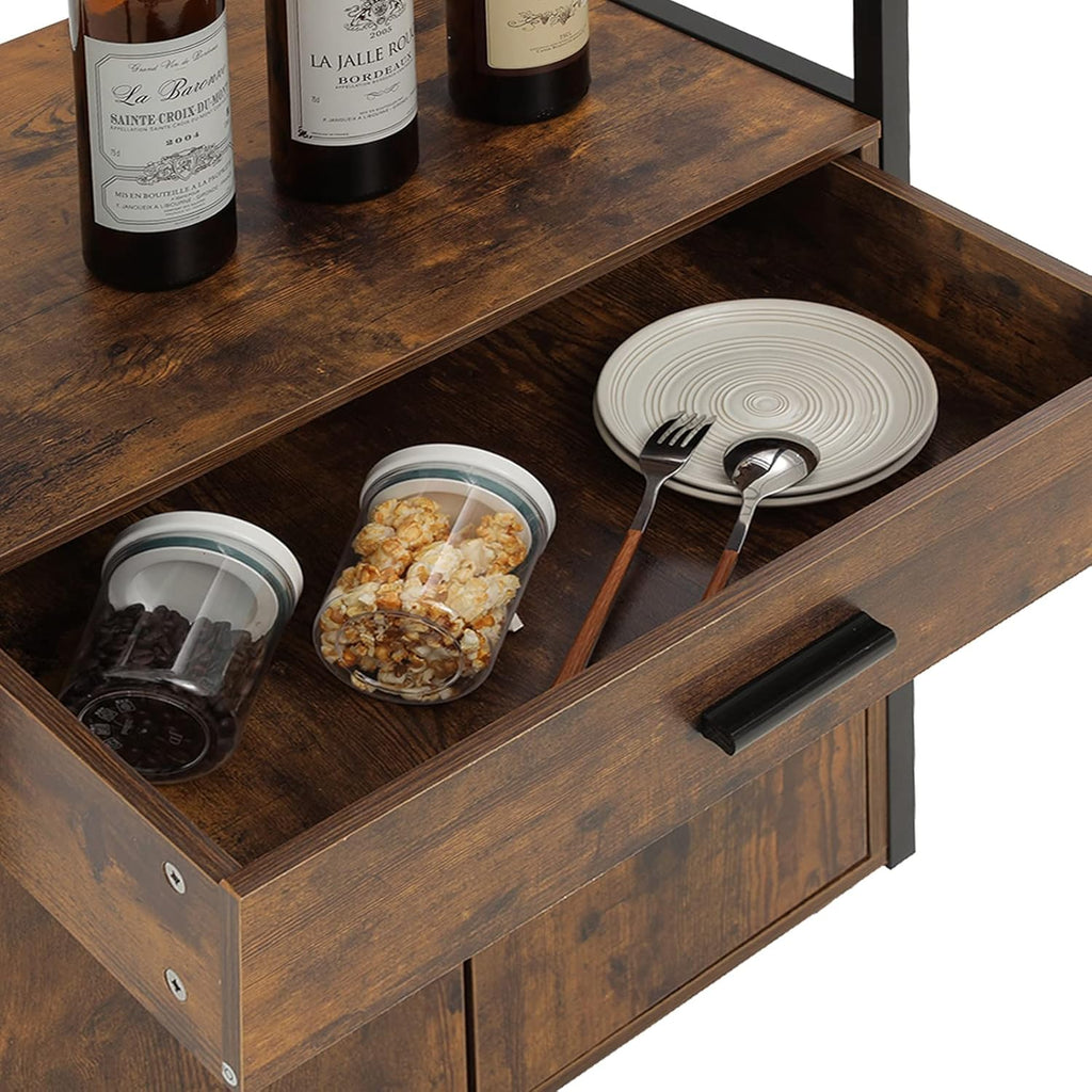 Rustic Brown Rolling Kitchen Island Cart with Drawer Z88275