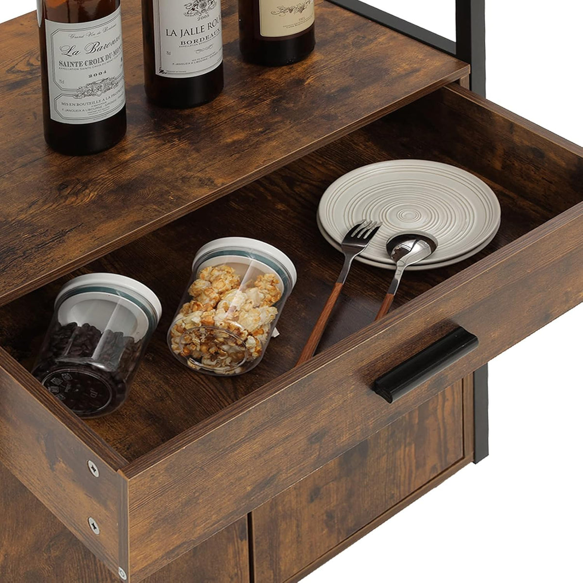 Rustic Brown Rolling Kitchen Island Cart with Drawer Z88275