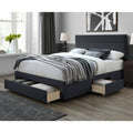 Queen Size Charcoal Fabric Upholstered Bed Frame with Storage Drawers S76976