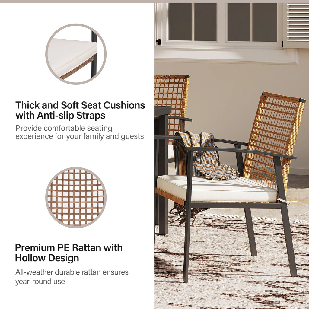 5 Pieces Patio Dining Set with Beige Seat Cushions and Table W30355