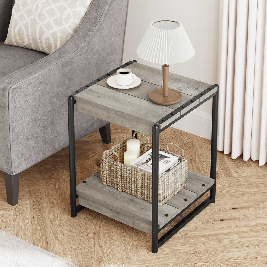 Grey Wood End Table with Storage Shelf G481990