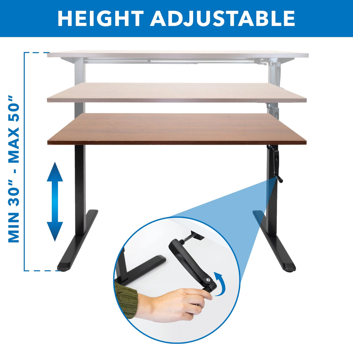 Hand Crank Standing Desk Frame with 55" Desktop Z523724
