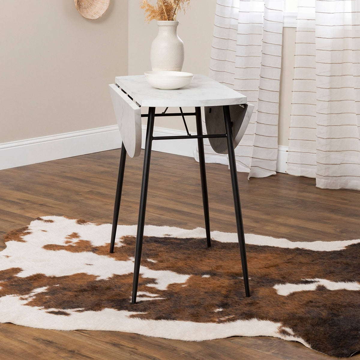 White Faux Marble Drop Leaf Dining Table D284