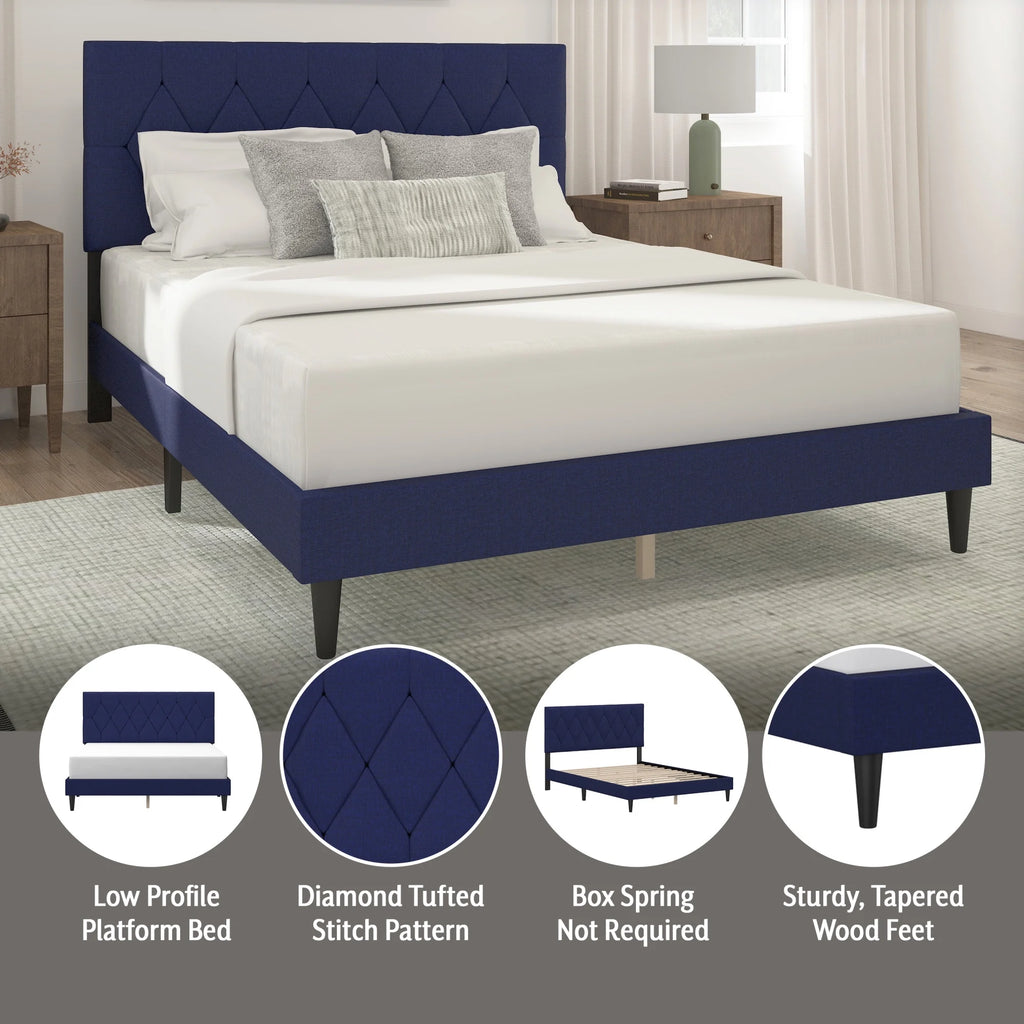 Gray Diamond Tufted Upholstered Queen Platform Bed W734