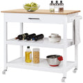 White Kitchen Island Cart with Wheels Storage Drawer T912