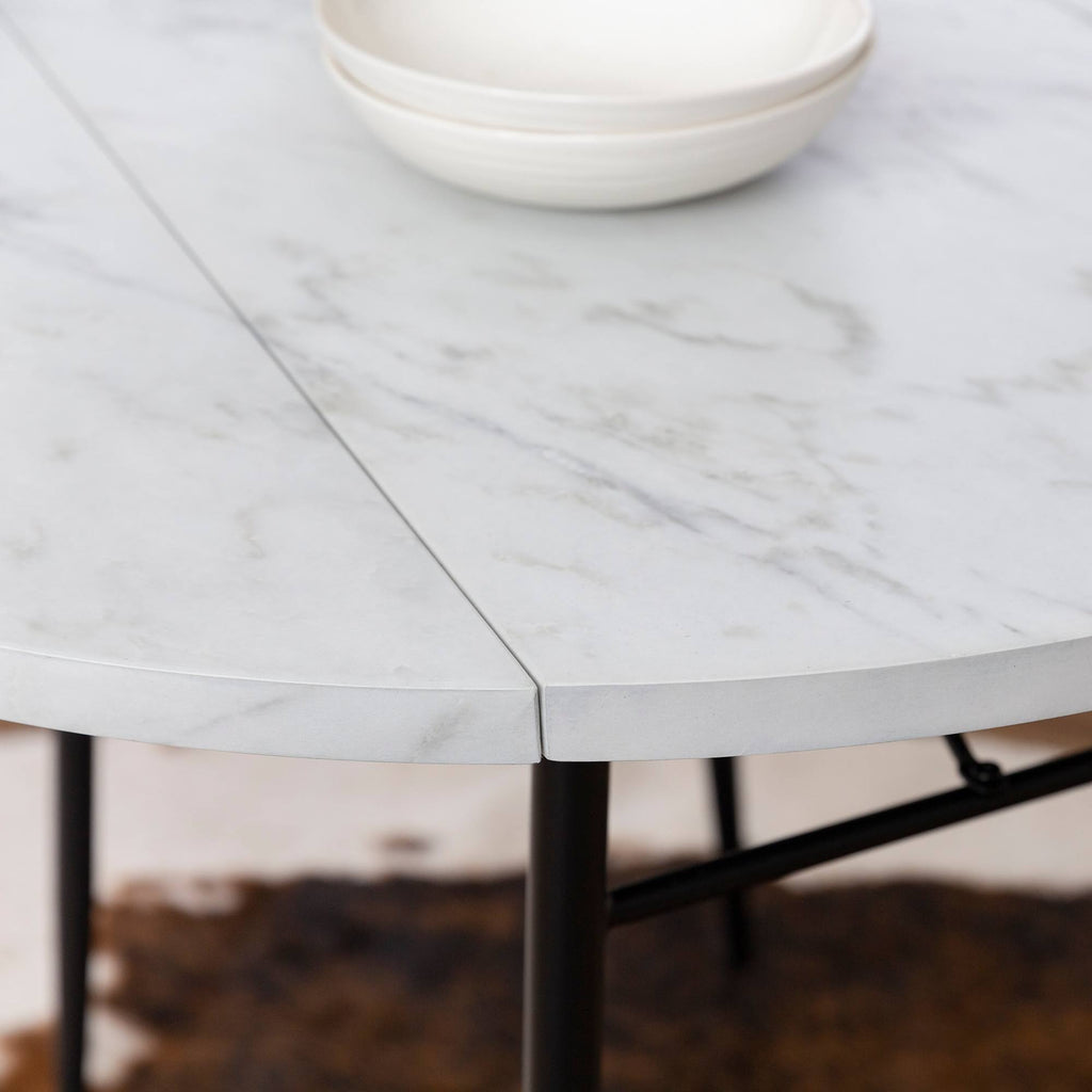 White Faux Marble Drop Leaf Dining Table D284
