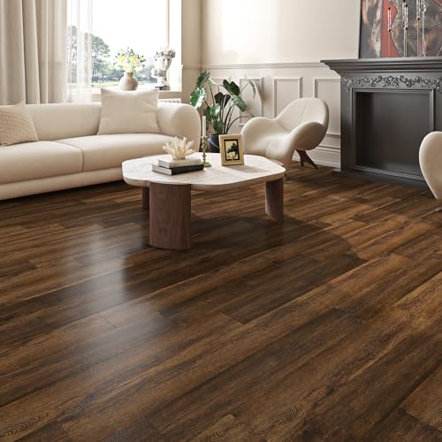 Dark Walnut Wood Grain Peel and Stick Floor Tile Waterproof 6x36 Vinyl Plank S14427