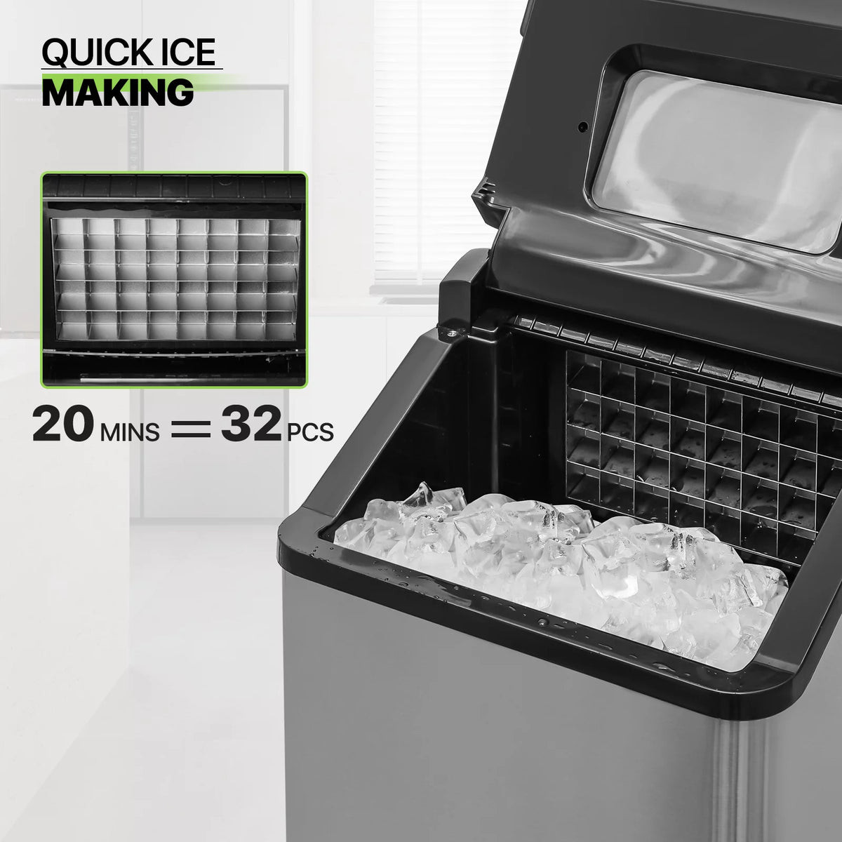 Black Countertop Ice Maker with Basket and Scoop, 26lbs in 24Hrs C79690