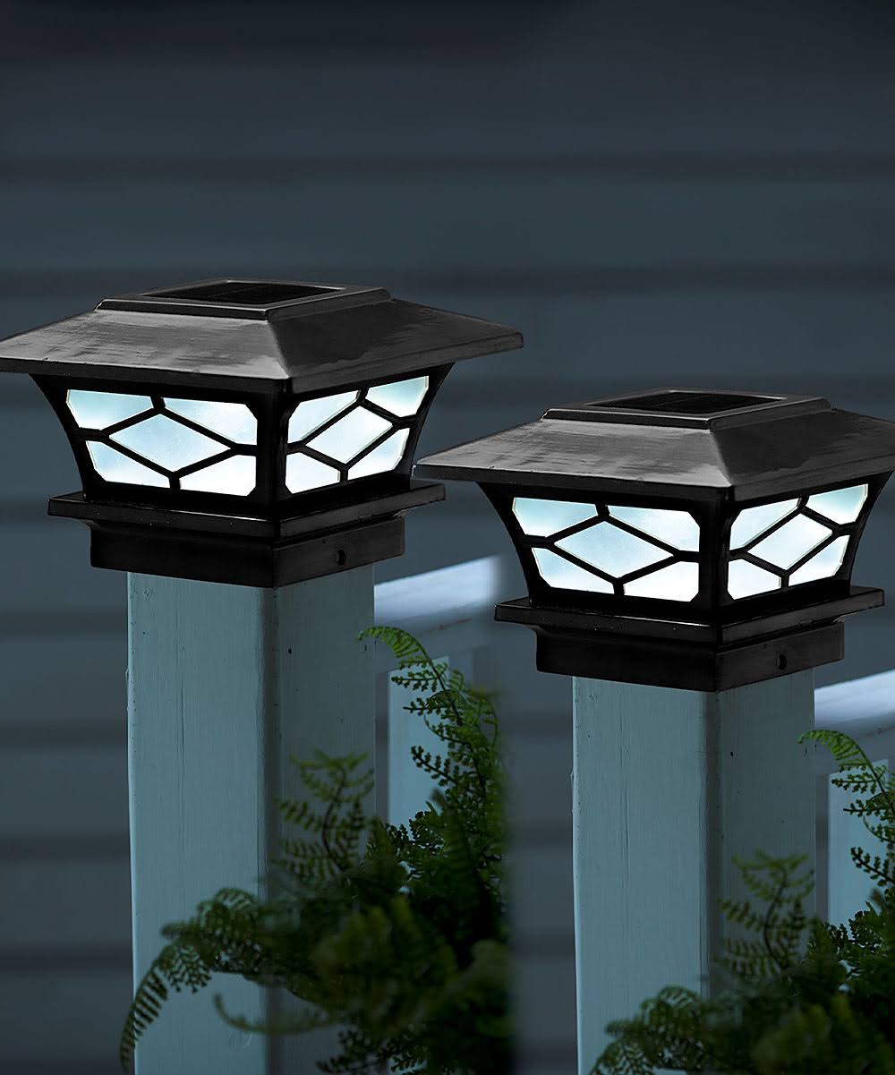 Black Solar Post Cap Lights Set of Two J889