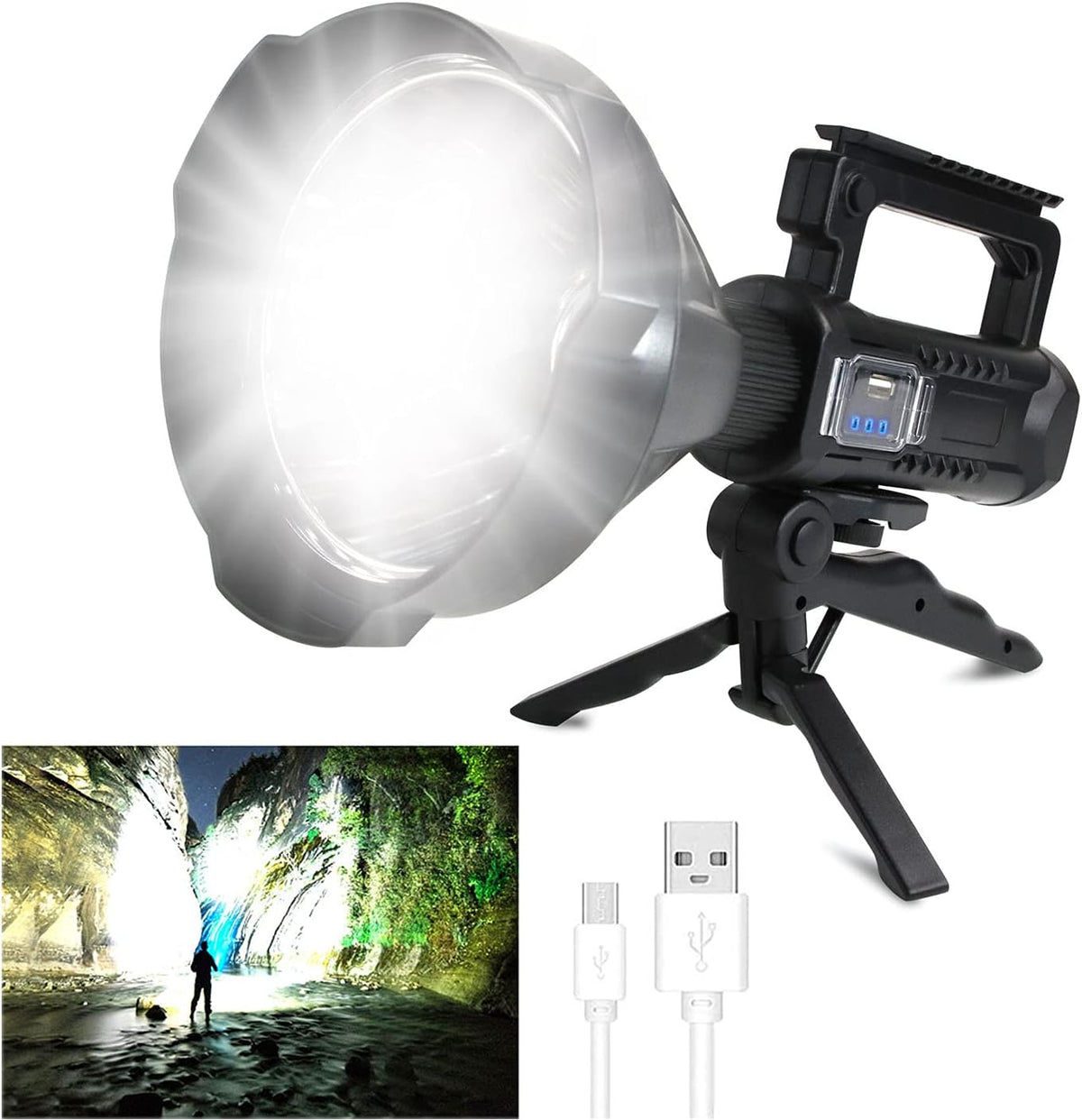 Rechargeable LED Spotlight Flashlight 90000 Lumens with Tripod G912