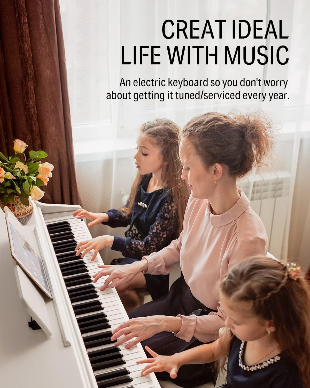 White 88-Key Weighted Action Digital Piano Bundle with Furniture Stand and Power Adapter L49309