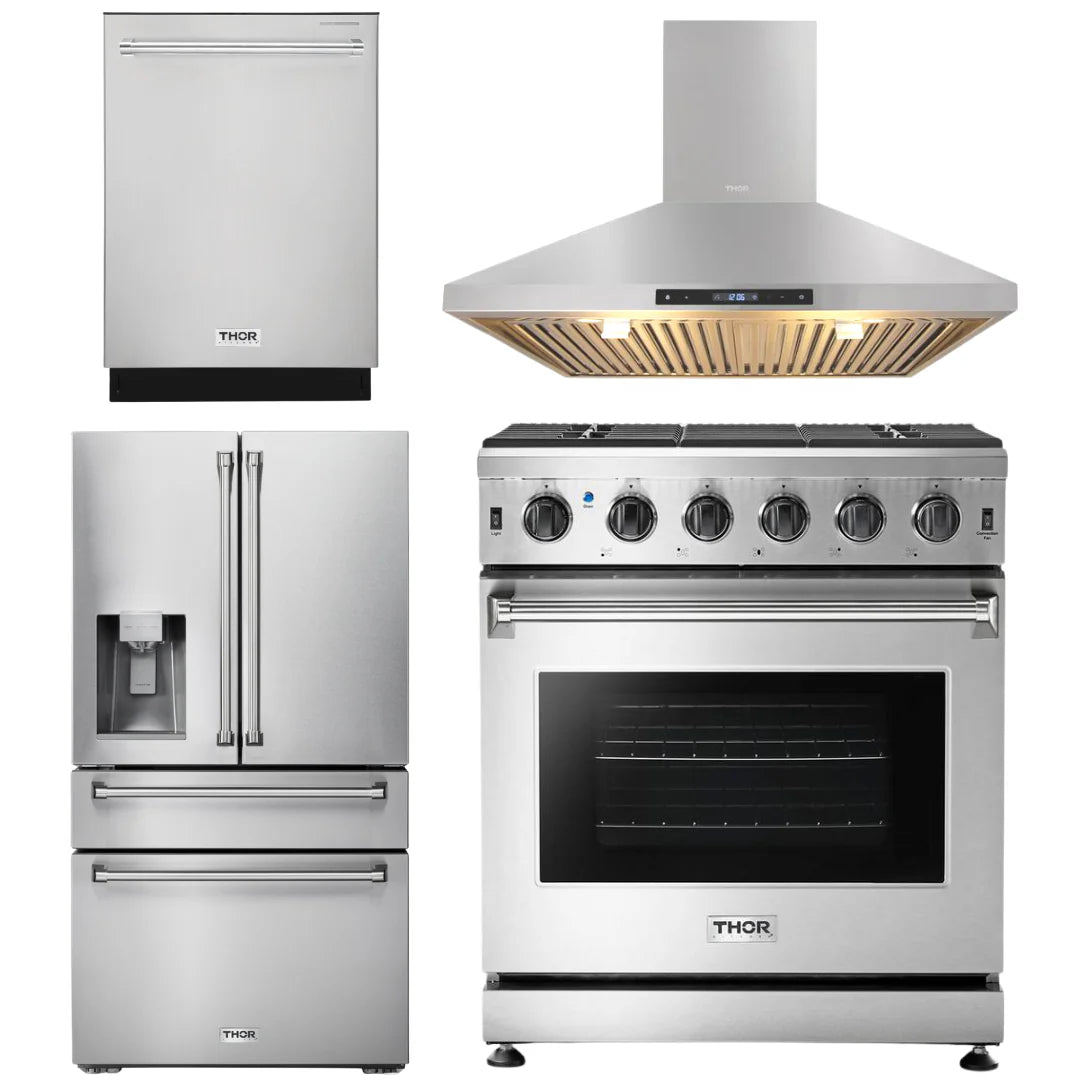 30 Propane Gas Range, Range Hood, Refrigerator with Water and Ice Dispenser, Dishwasher A5737
