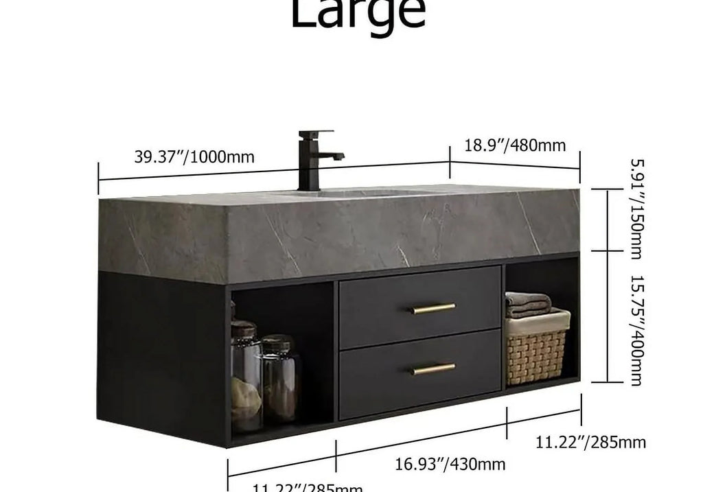 40" Black & Gray Bathroom Vanity with Sintered Stone Vessel Sink Y871126