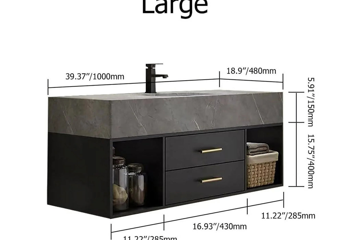 40" Black & Gray Bathroom Vanity with Sintered Stone Vessel Sink Y871126