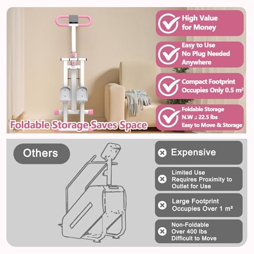 Folding Vertical Climber with Adjustable Handlebar & Pedals, 300LBS Load T5215